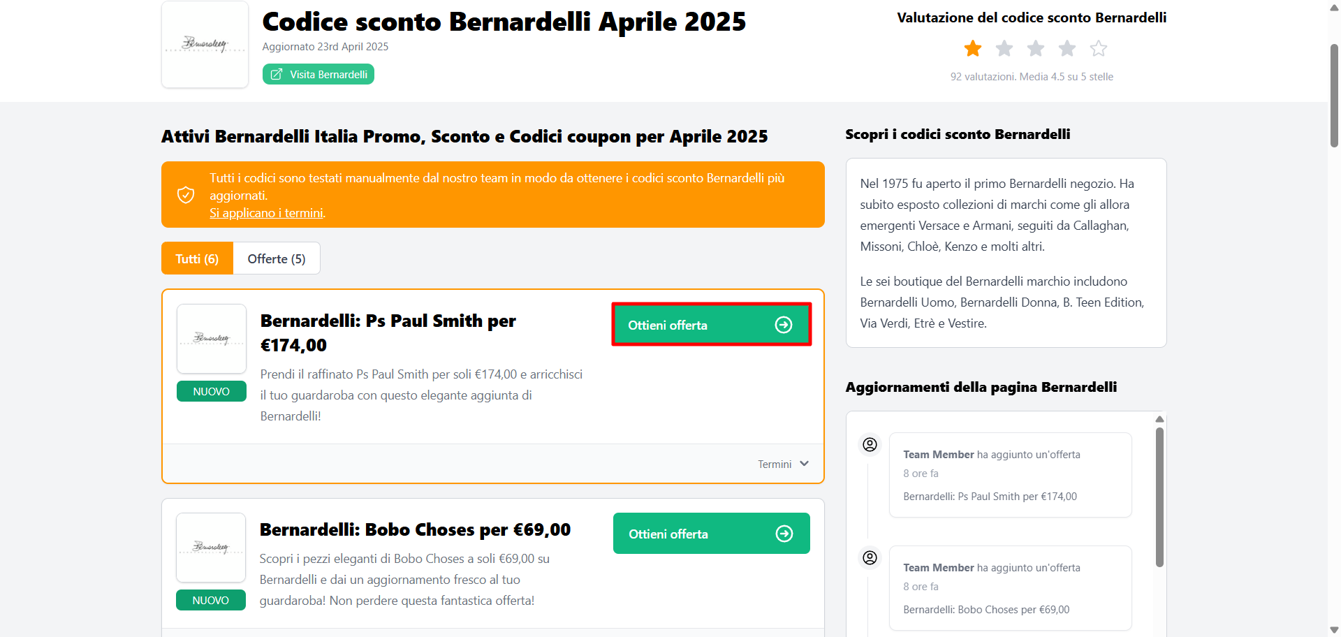 offerta Bernardelli da poter usare per risparmiare su qualsiasi articolo sul sito Bernardelli