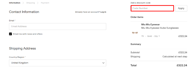 A box where you can enter a Cettire voucher code
