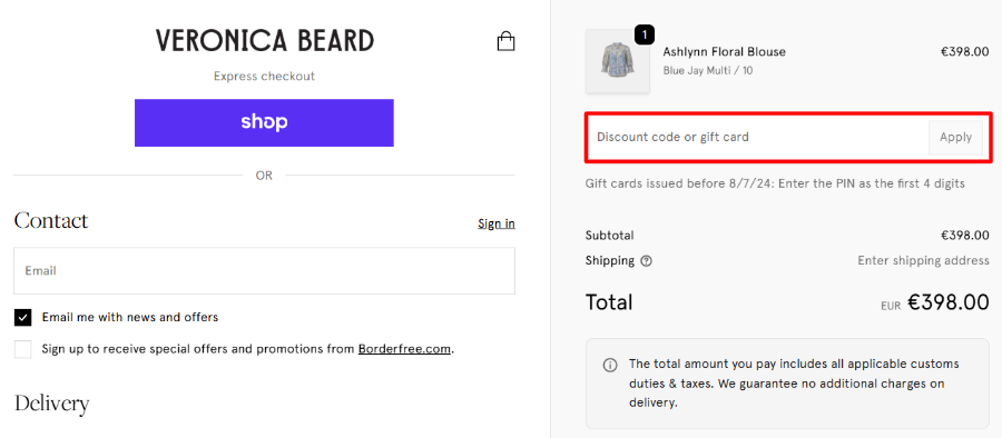 Apply your Veronica Beard promo code before you pay