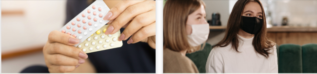 iPharm medication held by a customer and two others wearing masks