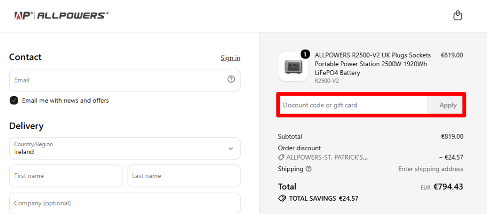 Paste your discount code in the red box to get your discount