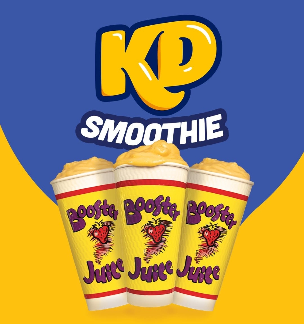 Three KD Smoothies on a blue and yellow background