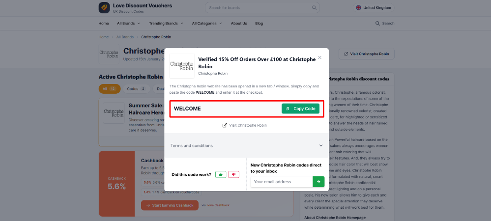 A discount code from Christophe Robin on Love Discount Vouchers