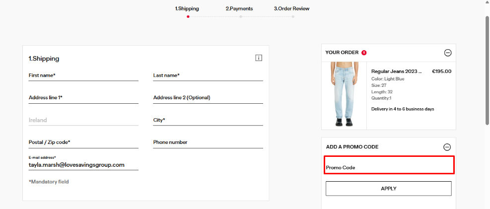Add your Diesel discount code to your order to save money
