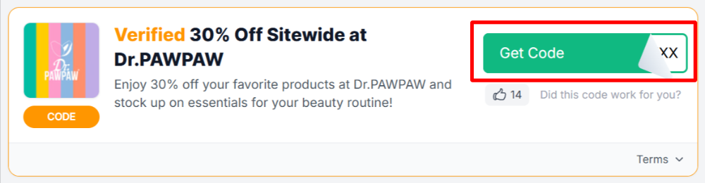 A Dr.PAWPAW voucher code with "Get Code in a red box