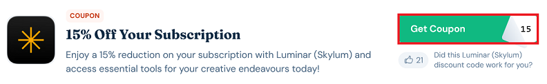 image showing the Get Coupon button bordered in red