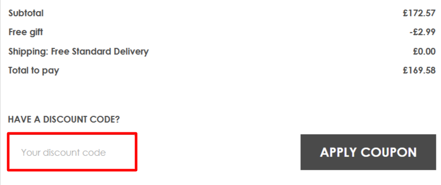 The checkout page showing where to apply your Beauty Works voucher code