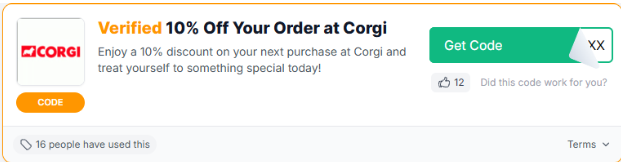 a red box to revealed a Corgi discount code