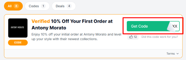 verified 10% off discount offer at Antony Morato website