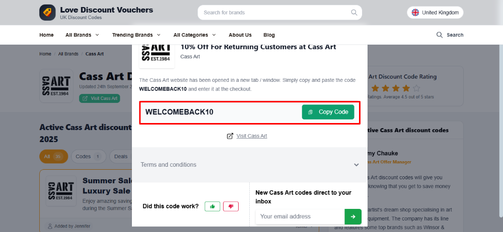 Love Discount Vouchers Cass Art voucher code that you can copy for later