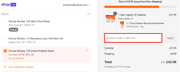 A red box is where you enter a Bodybuilding Warehouse voucher code