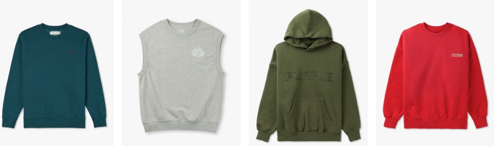 Accent Clothing sweatshirts and hoodies are displayed on a white background