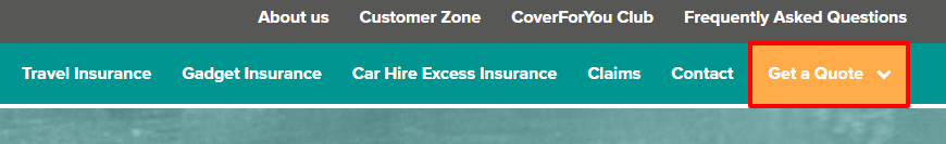 The CoverForYou home page with "Get a Quote" in a red box.