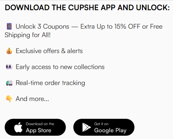 The app download banner from the Cupshe website