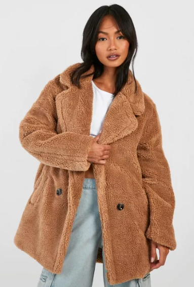 Autumn wardrobe staples: Double Breasted Faux Teddy Fur Coat