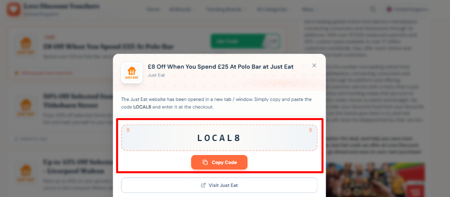 A voucher code displayed with a red rectangle around it