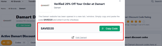 The highlighted red box shows the link that takes you to the Damart website