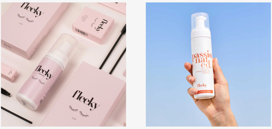 Mehrere Make-Up-Artikel von fleeky in verschiedenen Variationen und Abbildungen
