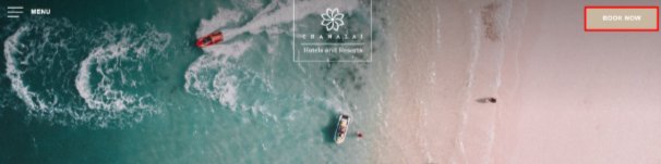 The Chanalai Hotels & Resorts home page and the book now button highlighted with a red box