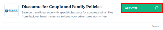 The highlighted red box will redirect to the Explorer Travel Insurance website