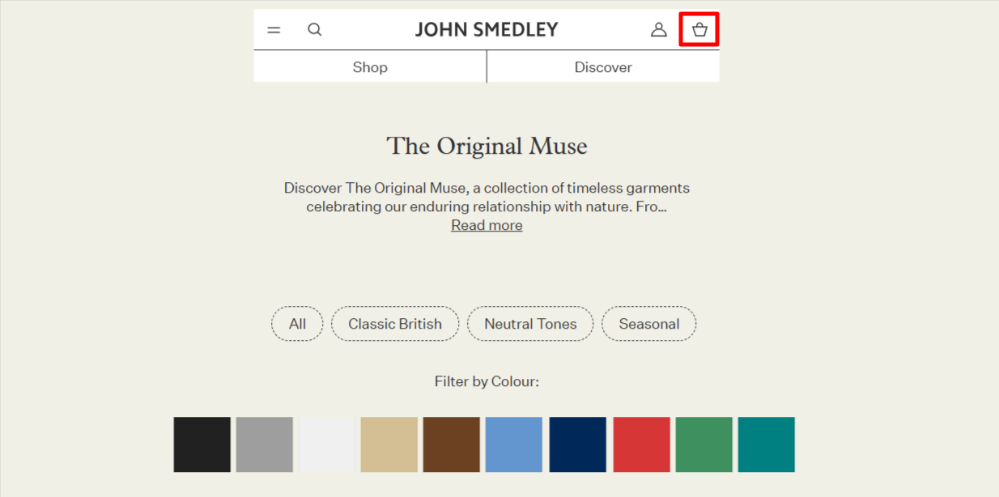Shopping on the JOHN SMEDLEY website with different shopping filters
