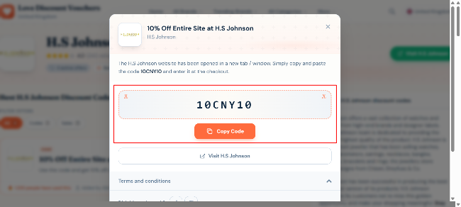 a revealed unique 10% Off Entire Site at H.S Johnson