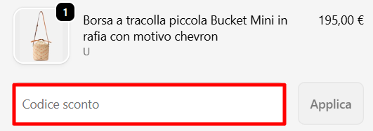 carrello del sito ufficiale PINKO dove poter incollare ed applicare un codice sconto PINKO