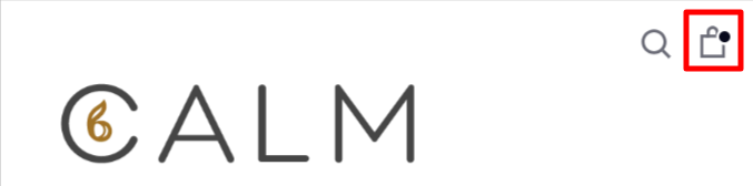 The Bcalm shopping page and the basket icon at the top right-hand corner
