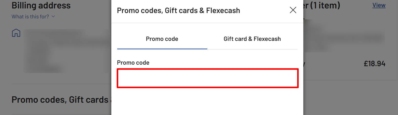 The checkout page showing a discount code box highlighted in red