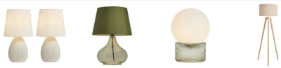 A collage of different lamps and lights on a white background