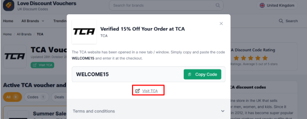 link to redirect to the TCA website