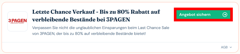 Ein Angebot zu 3PAGEN von Love Coupons mit rotmarkiertem grünen Button