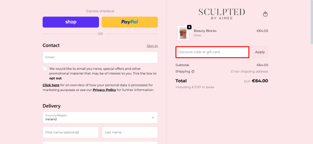 {brrand} discount code place highlighted by a red box