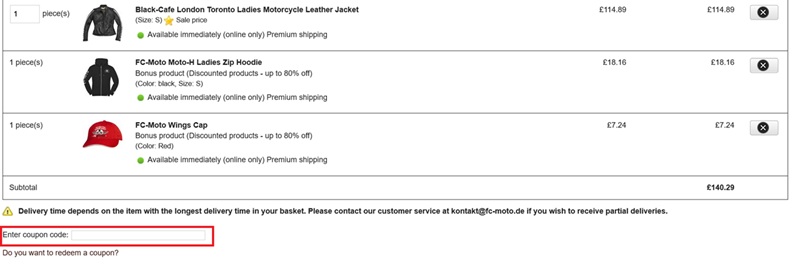 image showing the discount code box