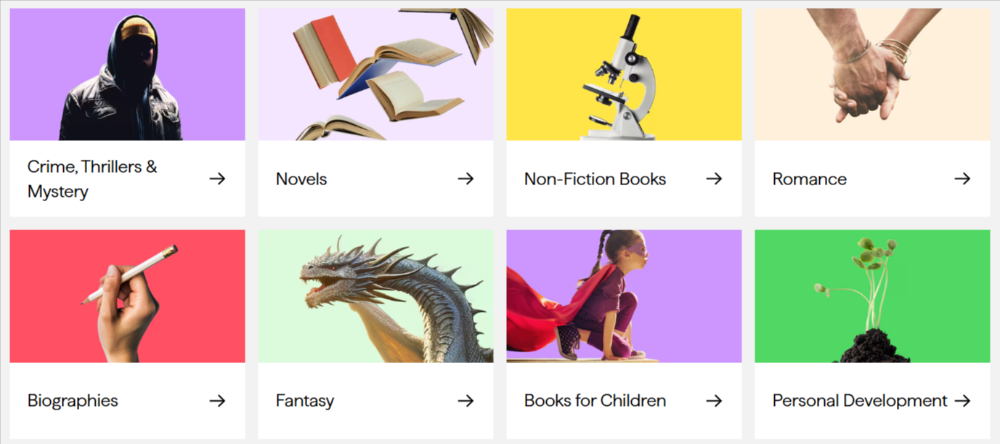 An example of some of the categories you can read on the BookBeat website