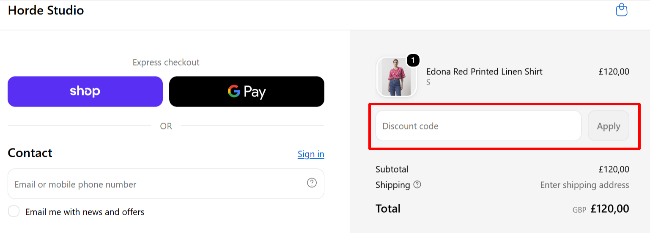HORDE STUDIO highlighted box with cart overview and pricing