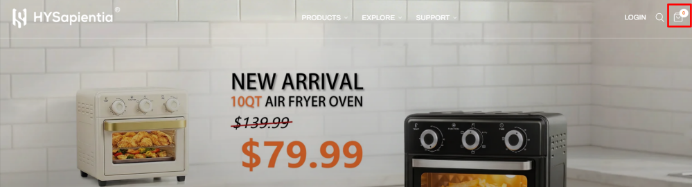 The HYSapientia website showing its kitchen appliance homepage showing air fryers and juicers