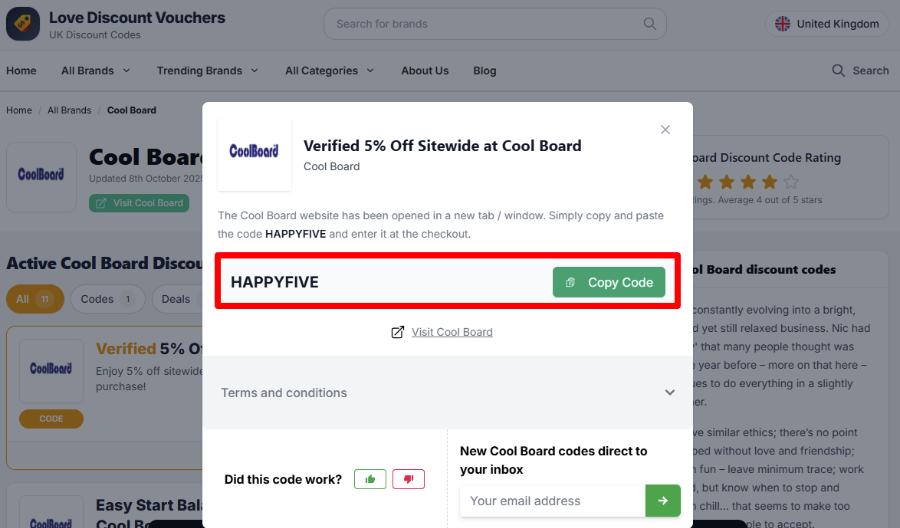 Visit Cool Board website and start shopping when you are done copying your code from our site