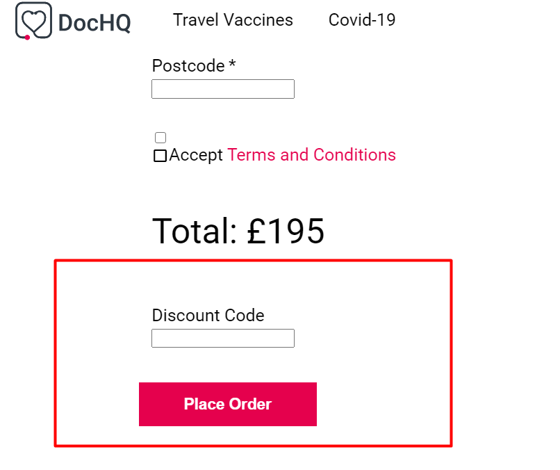The checkout page showing where to apply your DocHQ discount code