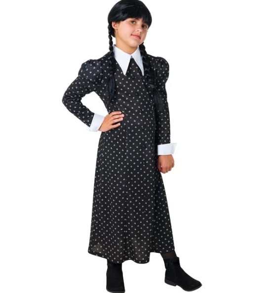 Best Halloween costumes for kids: A girl wearing the Wednesday Addams costume