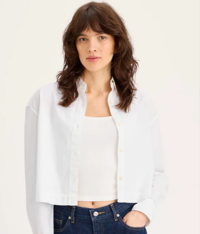 A relaxed fit Dockers ice water blue boxy cropped shirt