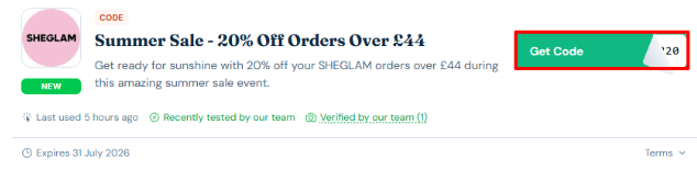 A box will show the SHEGLAM voucher code to use on your purchase