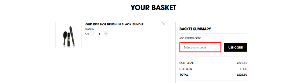 Step by step guide on applying a ghd promo code at checkout into the offer code box