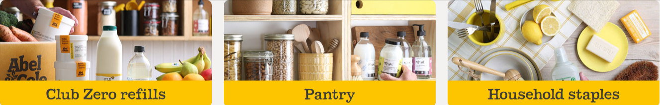club zero refills, pantry staples, and household staples from Abel & Cole