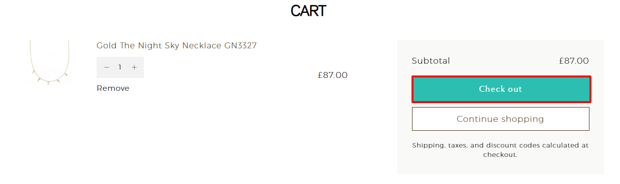 The Acotis Diamonds shooping cart with "Checkout" in a red box.