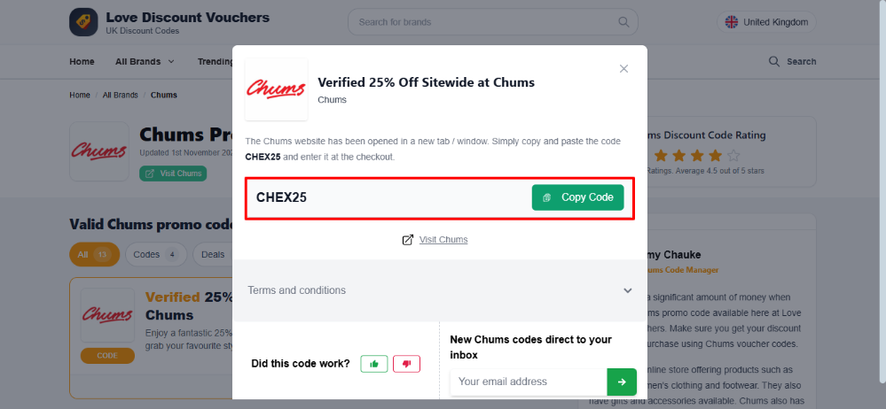 Love Discount Vouchers Chums promo code that you can use on your order
