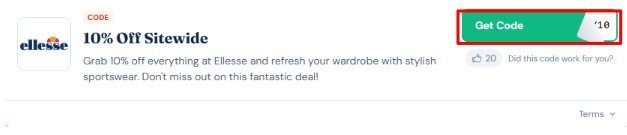 A box will show the Ellesse discount code to use on your purchase