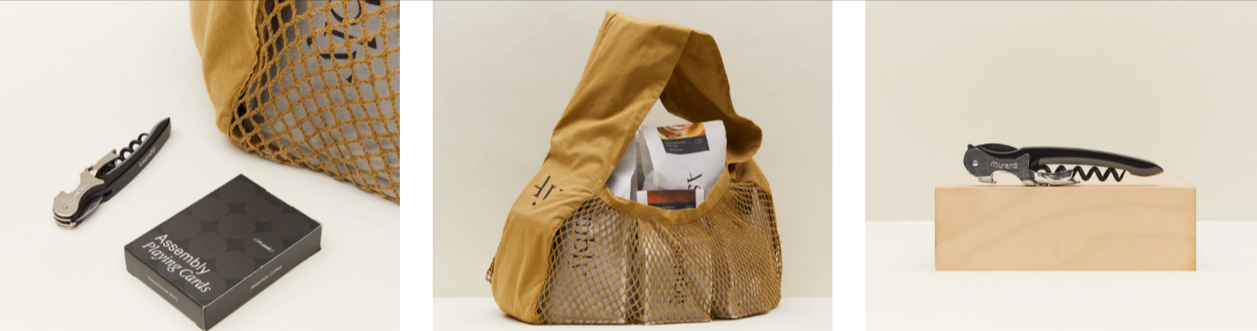 a coffee knife, storage bag in different frames with a white background