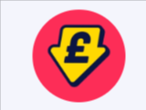 A graphic of a red circle with a yellow arrow pointing downwards and a black pound sign on it