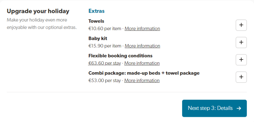 brand upgrades displayed in the booking process which can be selected as per need